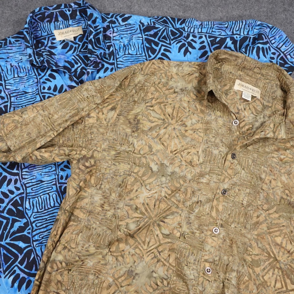 Johari West Batik Shirt Lot of 2 3XLT Blue Tan Cotton Tribal Button Down Tall